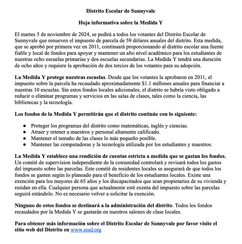 Measure Y Fact Sheet - Spanish
